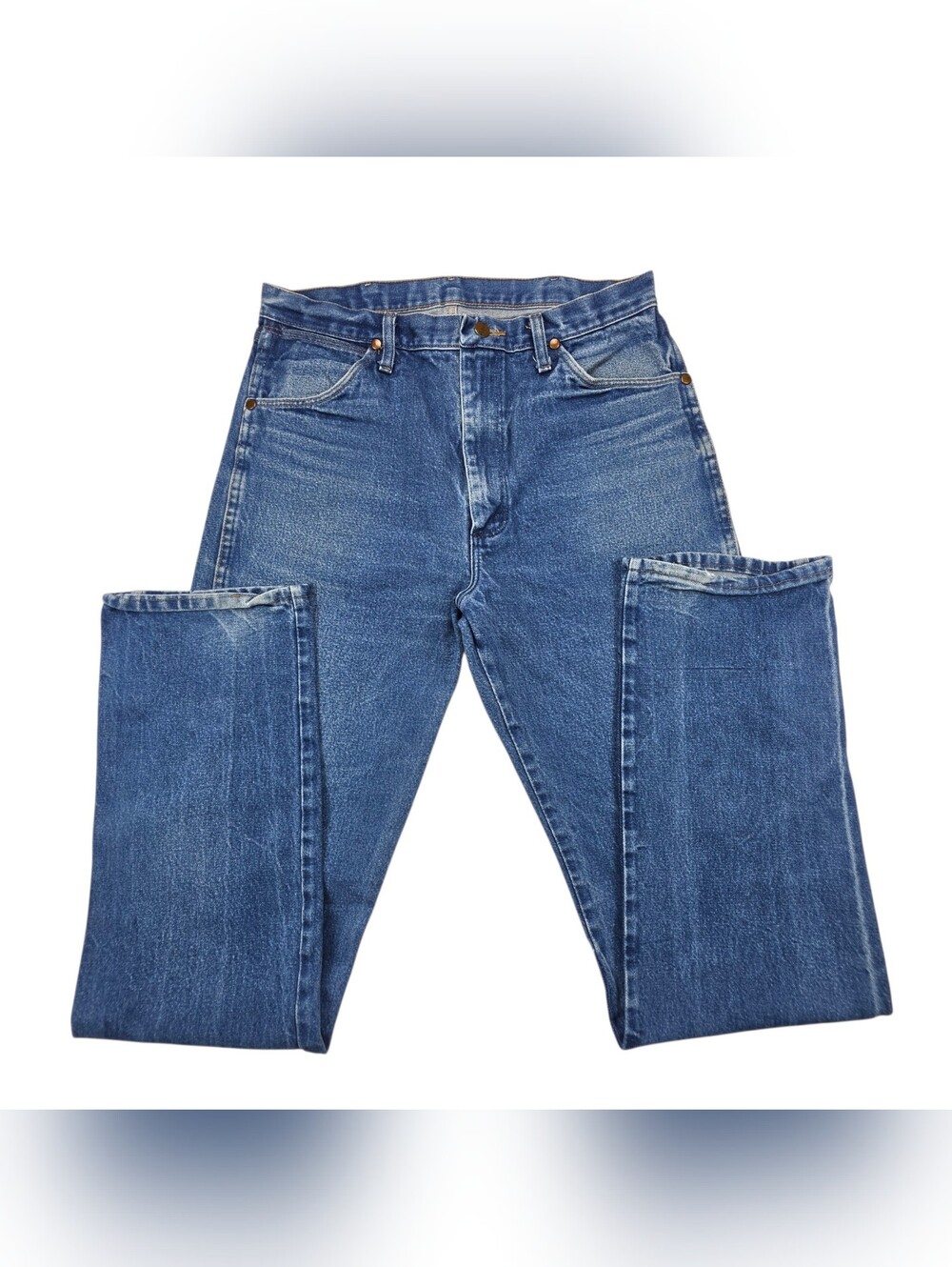 Wrangler Jeans Mens 35x36 Blue 13MWZ Dark Wash Distressed Faded Cowboy Rodeo